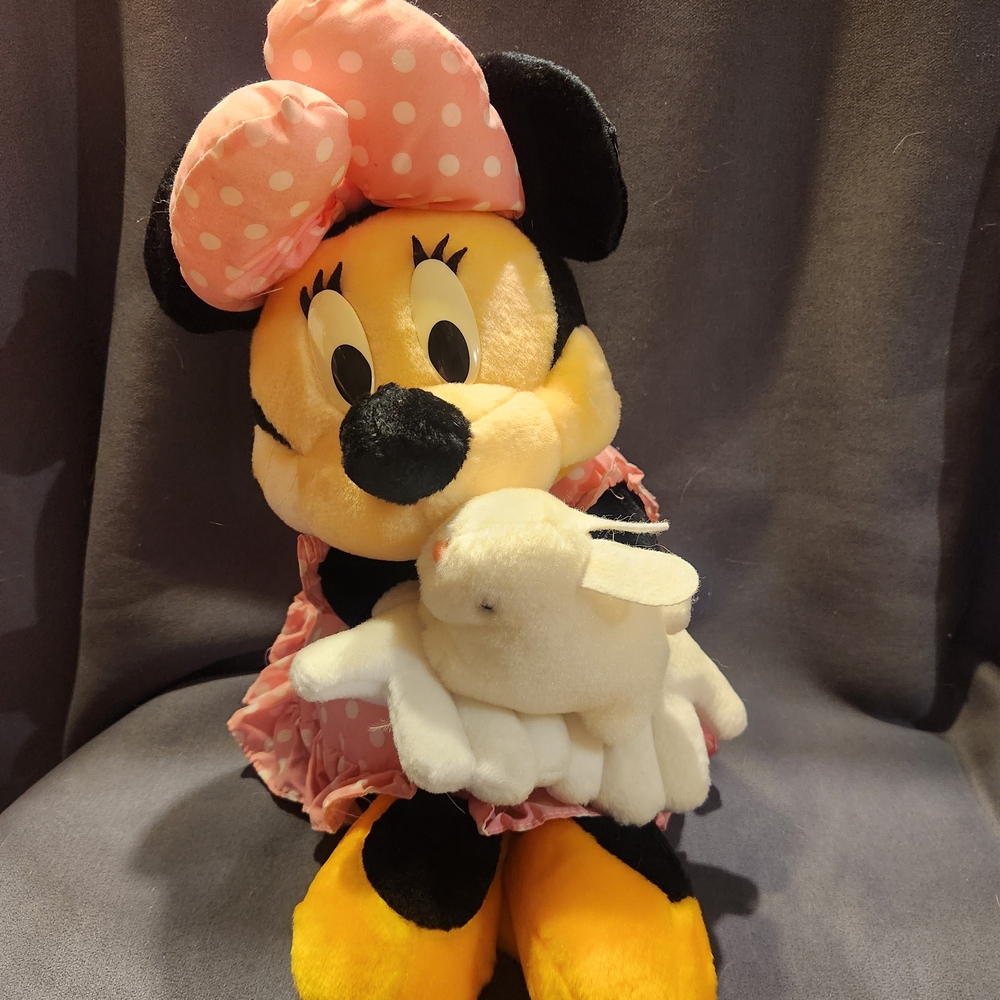 Vintage Vibrating Easter Minnie Mouse Plush with Bunny